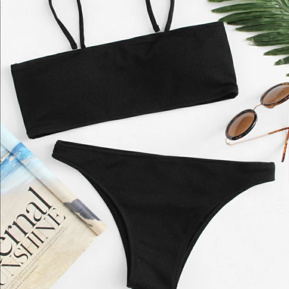 black ribbed strapless bikini *SOLD*